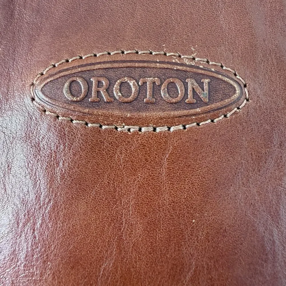 Vintage Oroton Red Brown Leather Shoulder Hobo Bag Australia Logo Plaque 90s VTG
